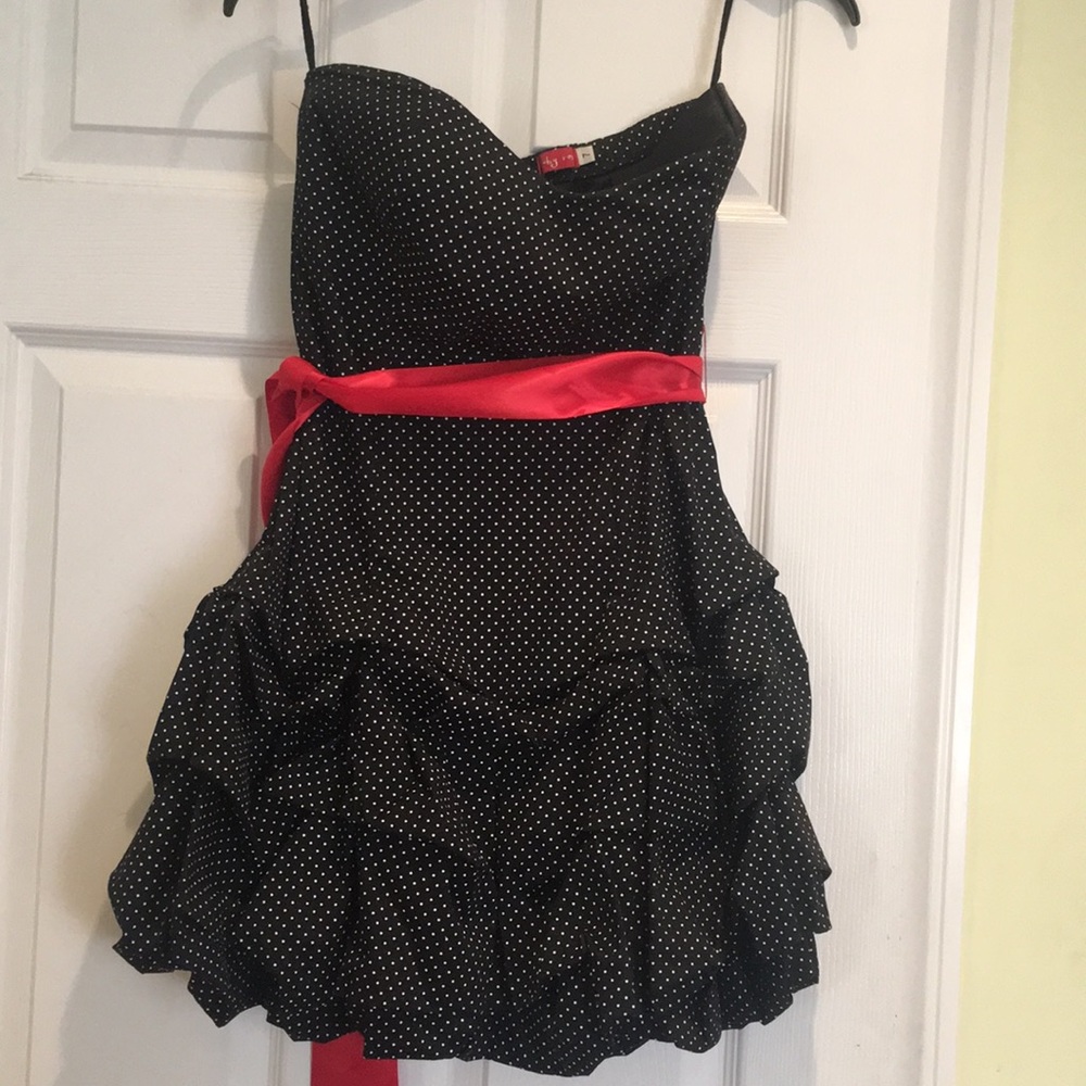 Black dress with white polka dots!